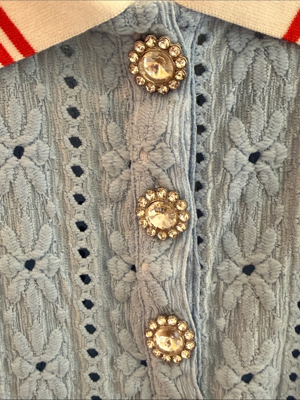 Maeve Pale Blue Eyelet Polo with Crystal Buttons - XXS - NWT - Picture 4 of 9